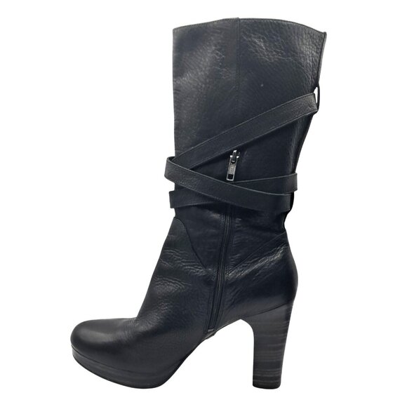 UGG Jardin Platform Boots Womens Size 10 Black Leather Buckle Straps Side Zip Mi - Picture 7 of 13